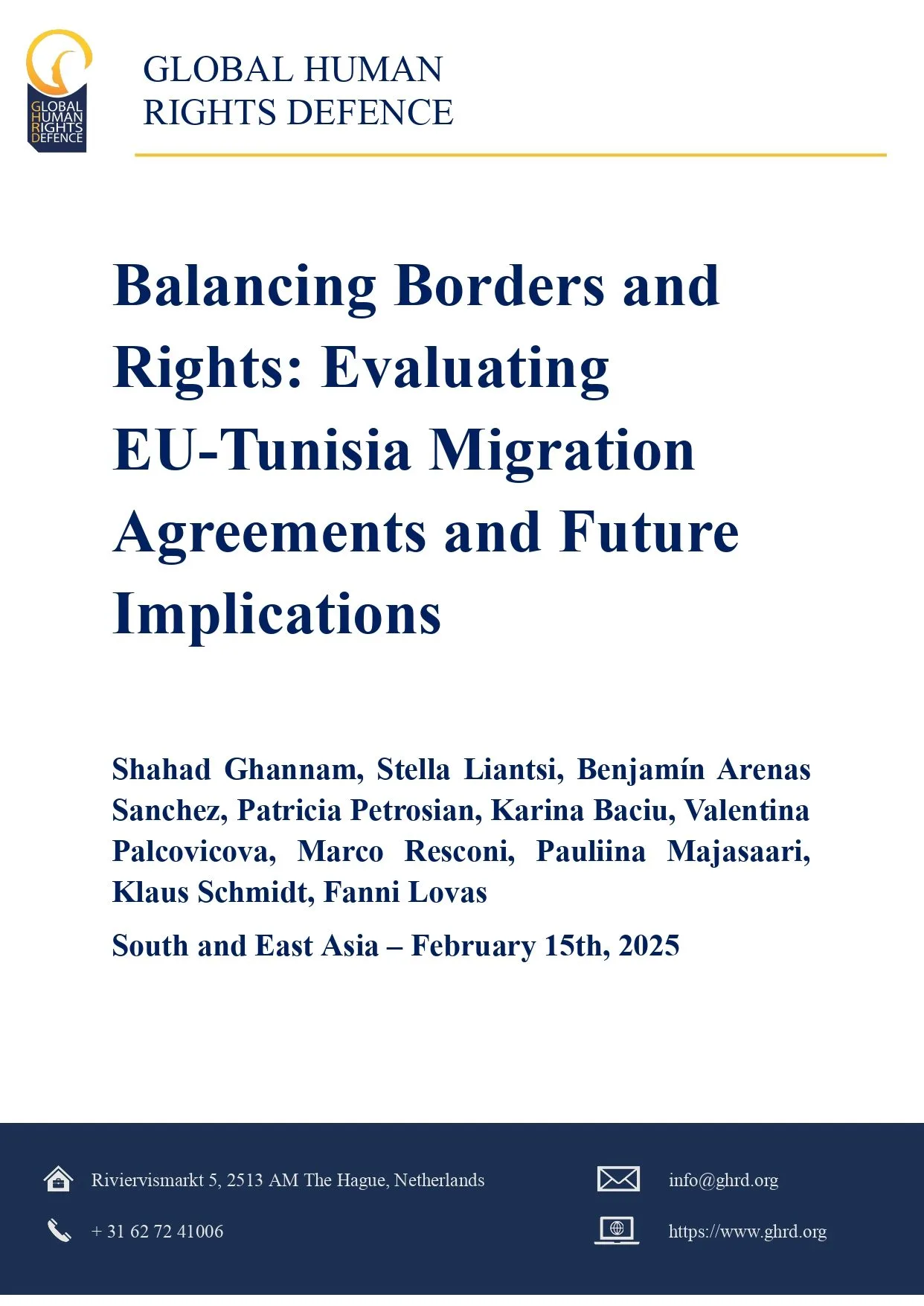 Cover page of report Balancing Borders and Rights Evaluating EU-Tunisia Migration Agreements and Future Implications