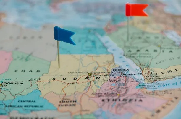 Map with flag pointing at Sudan