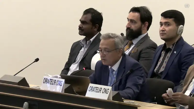 Dolkun Isa, Vice President of the World Uyghur Congress, delivers an oral statement at the 63rd session of the UN Human Rights Council.