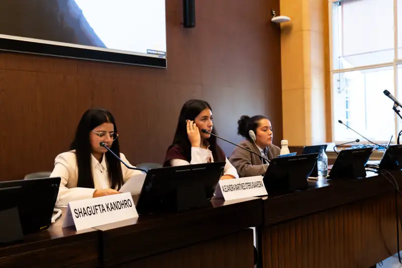 GHRD UN Team Coordinator Alejandra Martínez with Shagufta Kandhro at the GHRD side event on child and forced marriage at the UN Human Rights Council.